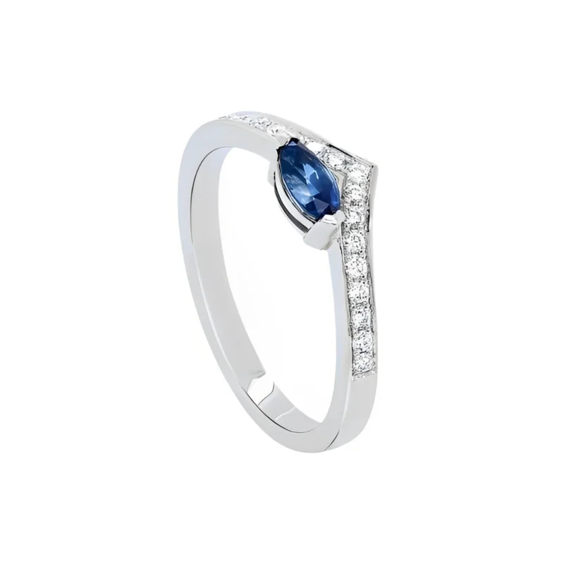 Bague or blanc 18 carats saphir et diamants alma