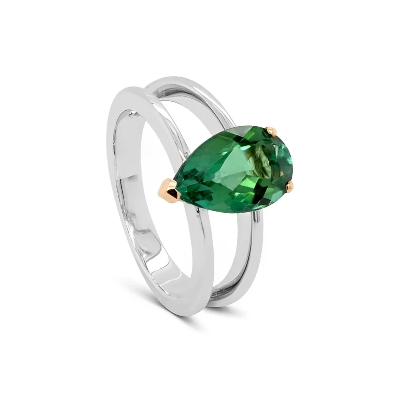 Bague Or blanc 18 carats sertie d'une tourmaline verte - Verbena