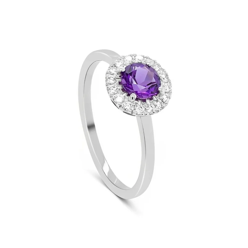 Bague Juno en or blanc 18 carats sertie d'une améthyste et de diamants