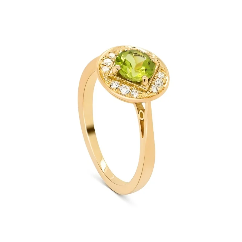 Bague en Or jaune 18 carats sertie d'un péridot et de diamants Bona Dea