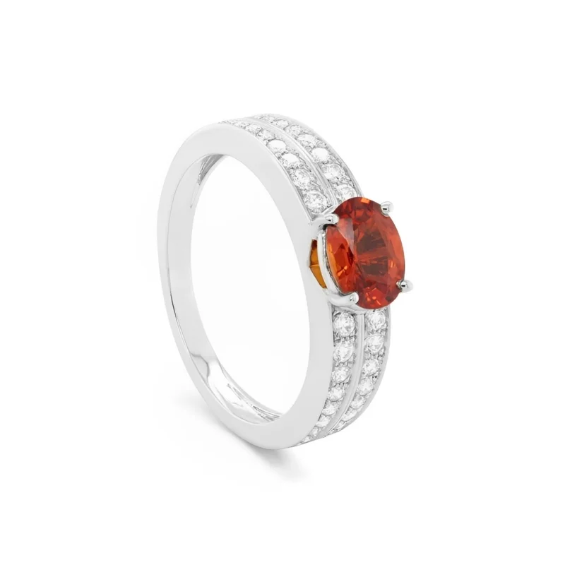 Bague en Or blanc 18 carats sertie d'un saphir orange et de diamants -Serafima